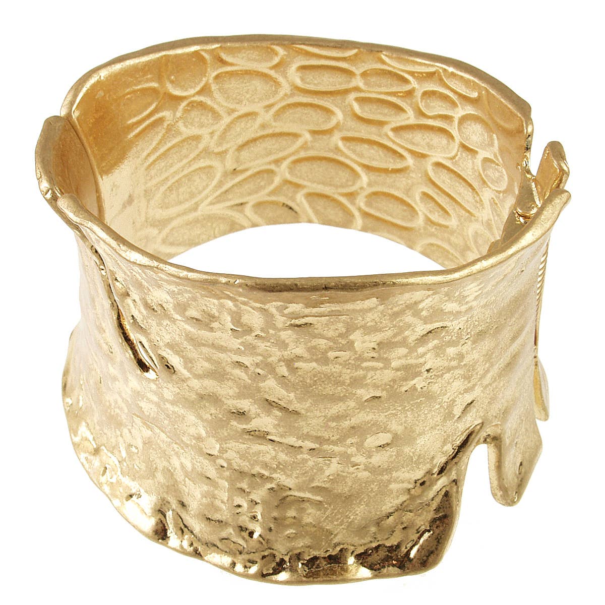 Beautiful Modern Hinged Cuff Bracelet, Textured Antique Silver & Gold, 7.25"