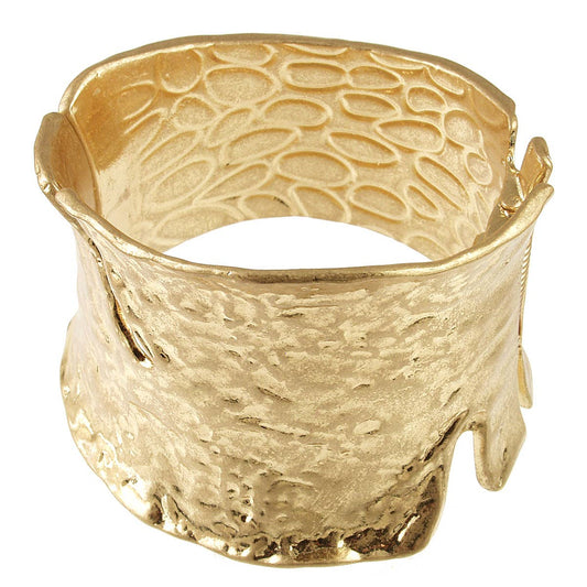 Beautiful Modern Hinged Cuff Bracelet, Textured Antique Silver & Gold, 7.25"
