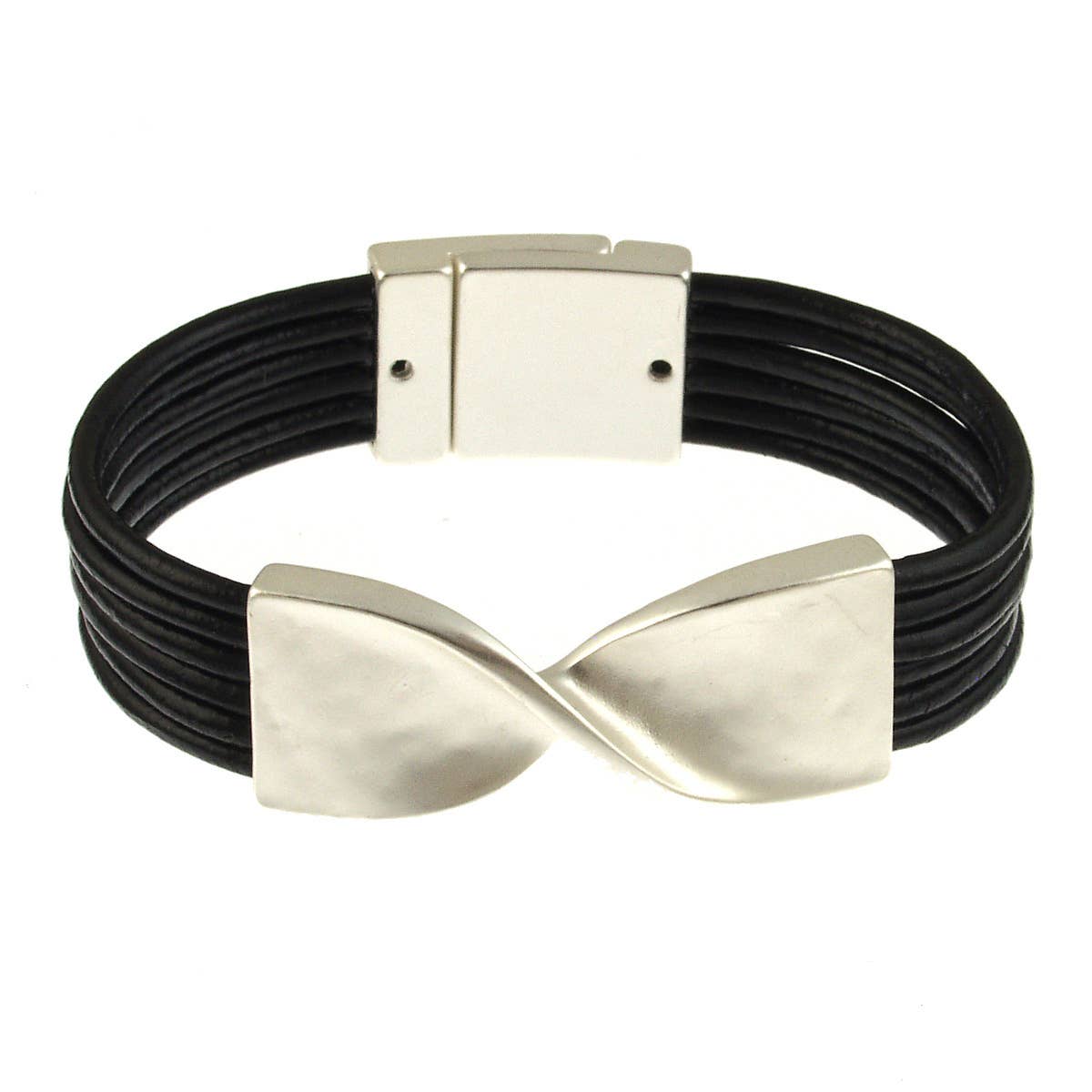 Black and Silver Bow Twist Tie leather bracelet