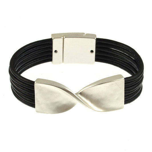Black and Silver Bow Twist Tie leather bracelet