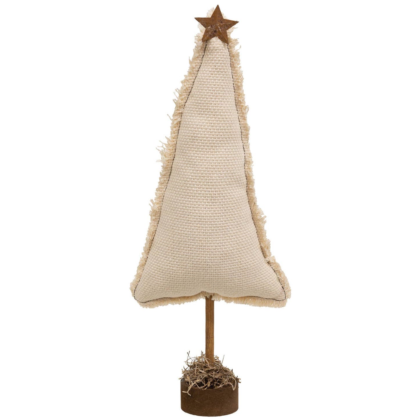 Fringed Stuffed Ivory Canvas Christmas Tree on Base, 14.5"