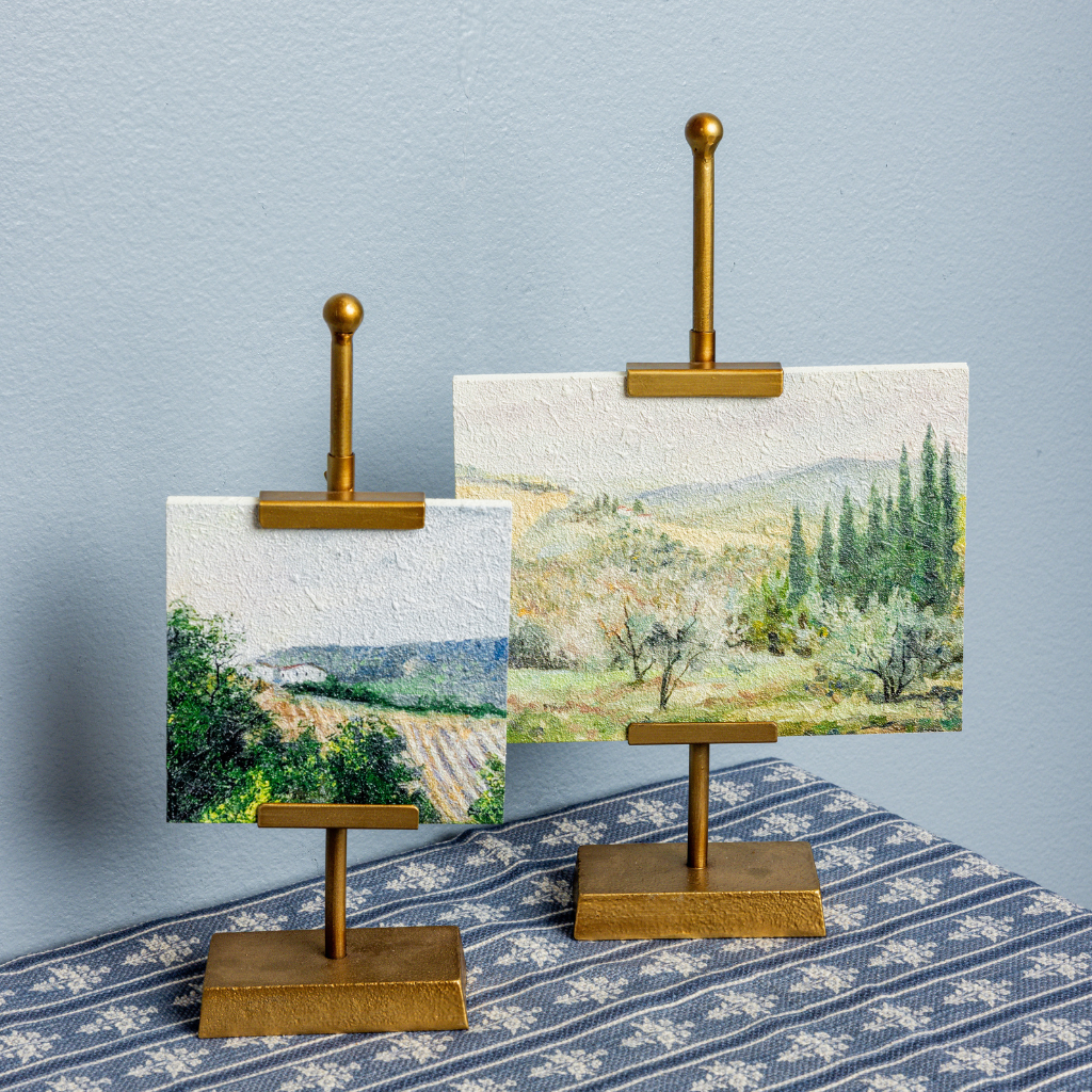 Mini Landscape Art on Gold Easel Stands (Set Of 2)
