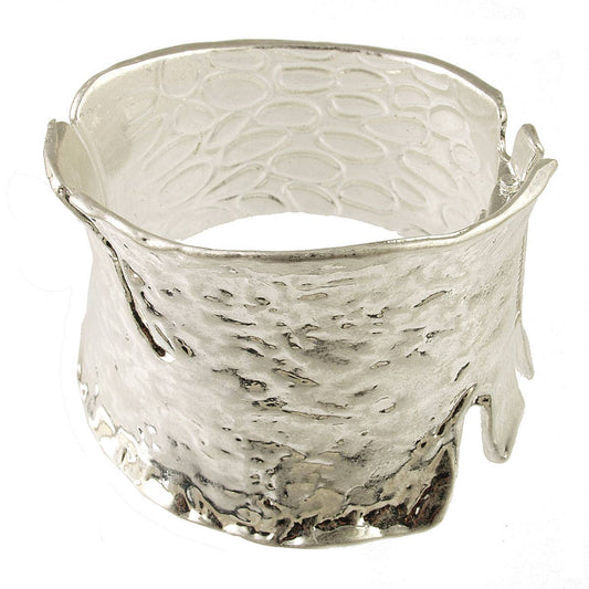 Beautiful Modern Hinged Cuff Bracelet, Textured Antique Silver & Gold, 7.25"