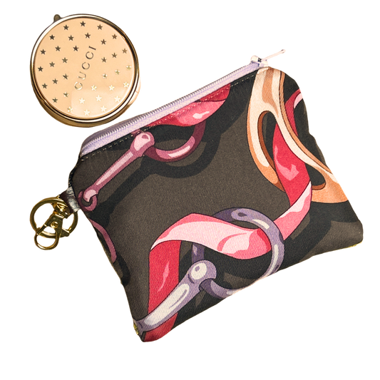 Gucci Horse Bit Brown Vintage Silk Scarf  Coffee Run Keychain Bag