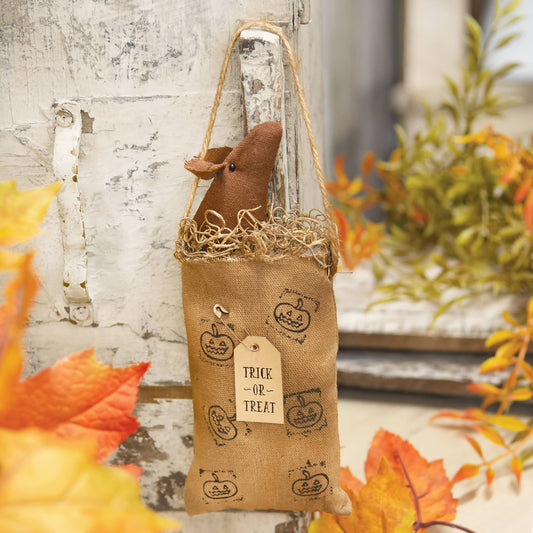 Primitive Mouse Doll in Jack O Lantern Bag