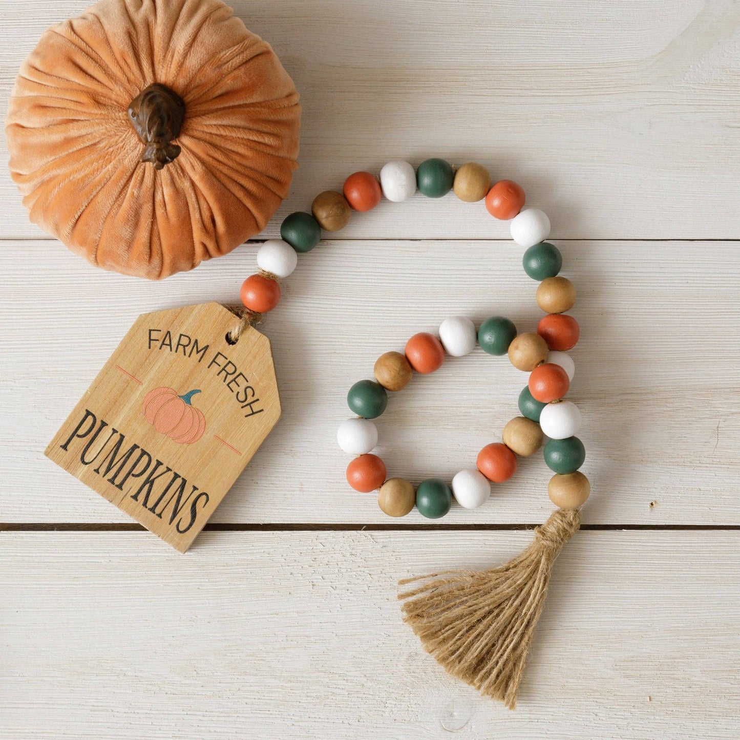 Embossed Print Farm Fresh Pumpkin Beads (PC)
