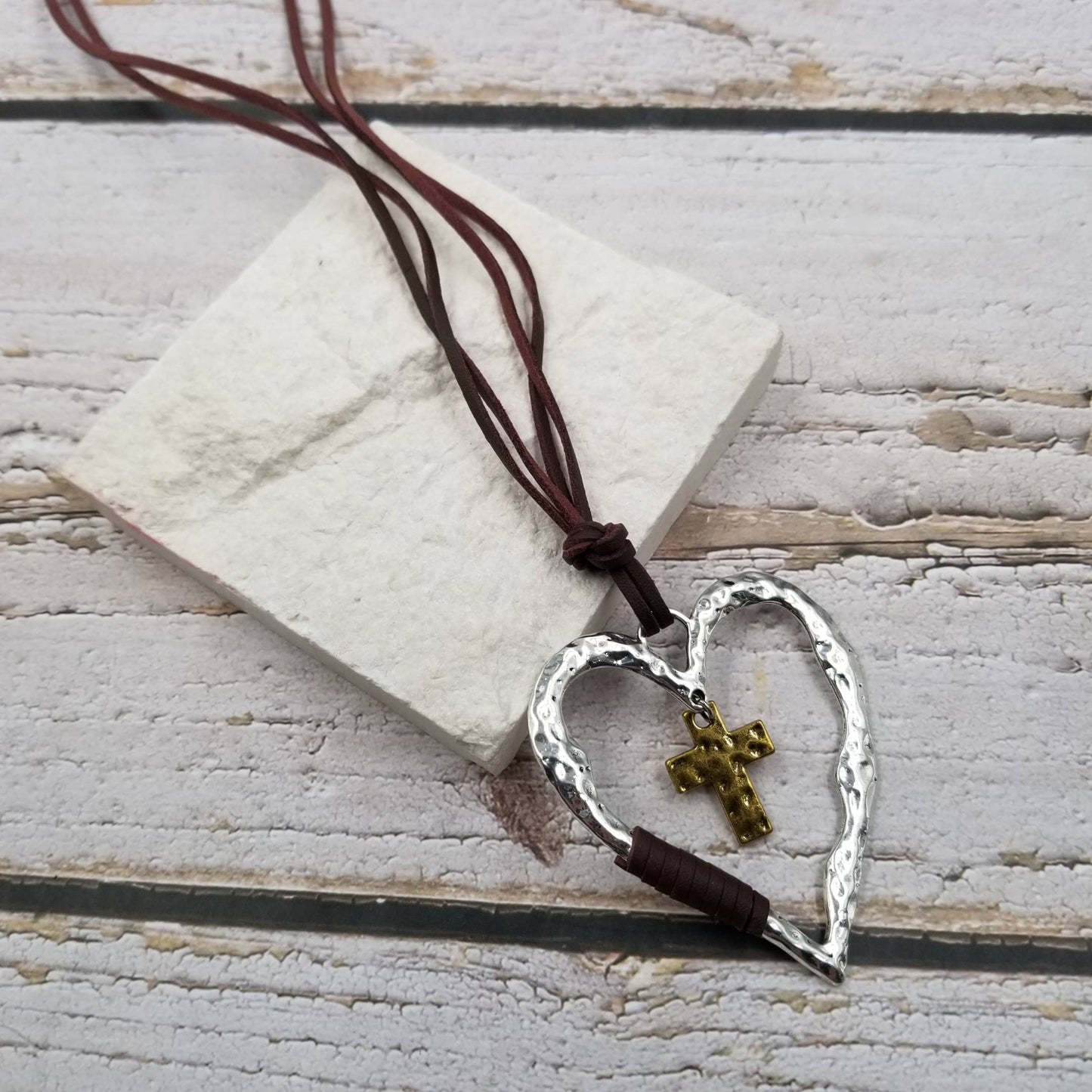 Retro Silver Cross Heart Necklace